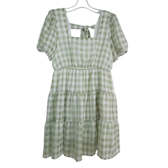 Mine Green and white checkered Dress Size Large - Picture 1 of 12